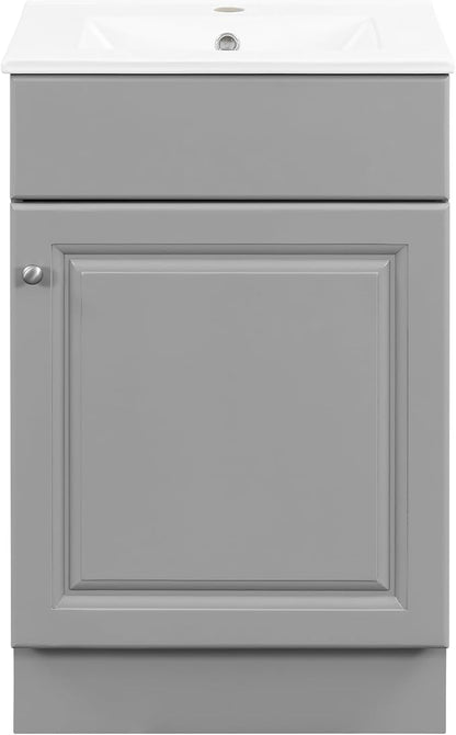 Christopher Knight Home Vanes Wood Frame 20" Bathroom Vanity with Ceramic Sink, Cabinet with Soft-Closing Door Shelf and Adjustable Shelf, Open Back, Metal Hardware, Storage/Organizer, Gray