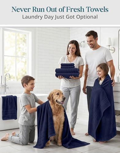 Casa Platino Bath Towel Set 100% Cotton 24 Piece Soft Absorbent - Navy