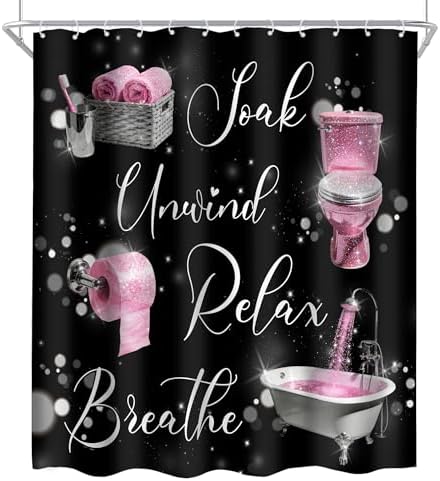 Pink Black Girls Girly Quotes 4Pcs Bathroom Shower Curtain Set with Rugs