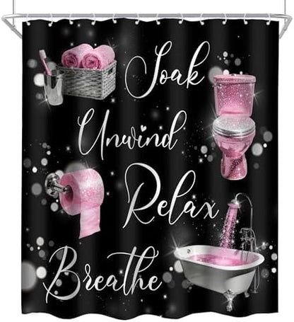 Pink Black Girls Girly Quotes 4Pcs Bathroom Shower Curtain Set with Rugs