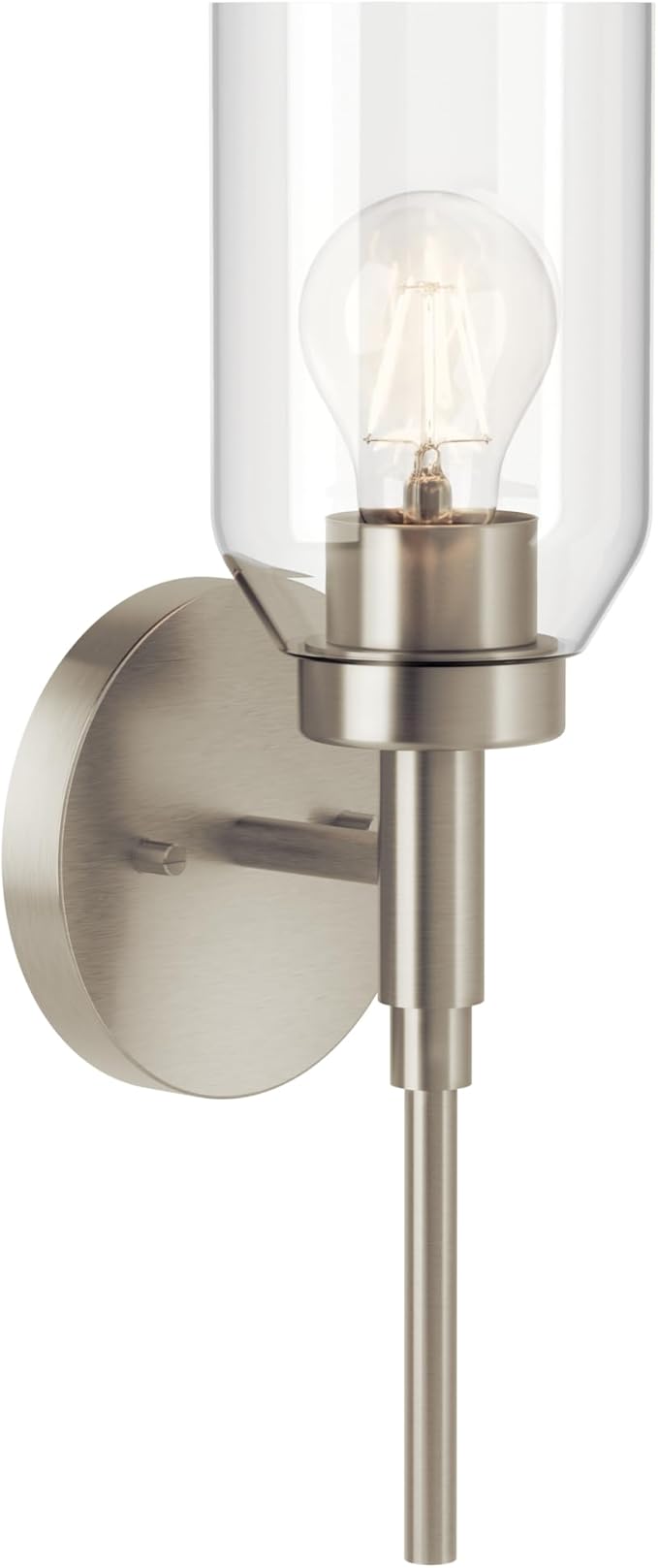 Kichler Madden 1-Light Wall Sconce with Clear Glass in Brushed Nickel, Sloped Ceiling Compatible, for Bathroom or Hallway (14.75" x 5"), 55183NI