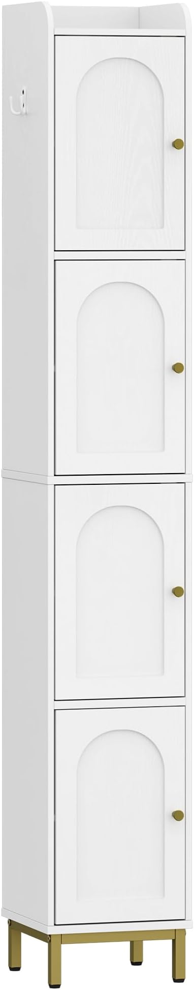 Hzuaneri 4-Tier Narrow Tall Storage Cabinet | Slim Bathroom Storage Cabinet with 4 Adjustable Feet and Shelves, for Living Room, Laundry Room, White, 11"D x 11"W x 70.9"H