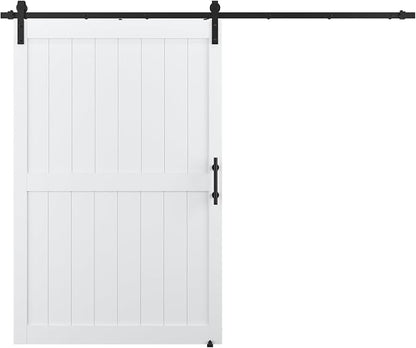 54in x 84in MDF Sliding Barn Door with 9ft Barn Door Hardware Kit & Handle | White Solid Barn Door Slab Covered with Water-Proof PVC Surface, Pre-Drilled Holes Easy Assembly, H-Frame