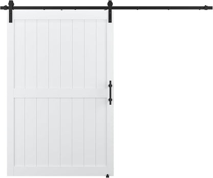50in x 84in MDF Sliding Barn Door with 9ft Barn Door Hardware Kit & Handle | White Solid Barn Door Slab Covered with Water-Proof PVC Surface, Pre-Drilled Holes Easy Assembly, H-Frame