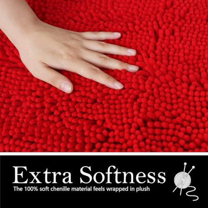 Bathroom Rugs Chenille Bath mat 2 Piece Set, Super Absorbent, Strong PVC Non Slip Backing, Bath mats for Bathroom, Plush Shaggy, Thick, Machine Washable, Bathtub, Toilet.(Red)