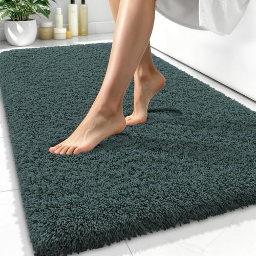 OLANLY Microfiber Bathroom Rugs 34x21, Ultra Soft Bath Mat, Blackish Green