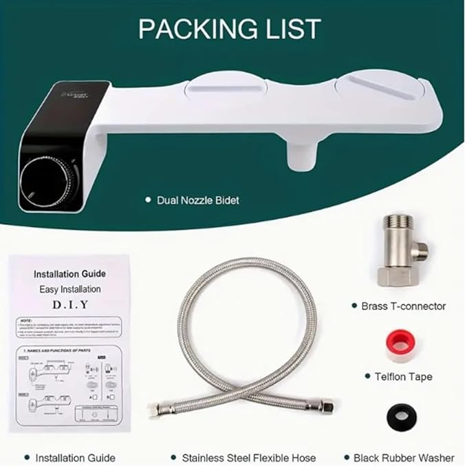 Bidet Attachment for Toilet Bidet Non-Electric Cold Water Sprayer Toilet Seat, Adjustable Water Pressure Retractable Self-Cleaning Dual Nozzle for Real Feminine Wash in Black Knob (PaniFlow).