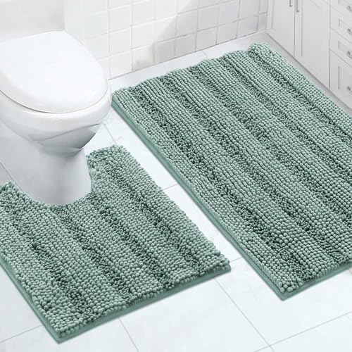 2-Piece Bathroom Rug Set with U-Shaped Mat, Soft Chenille,Duckeggshell Blue