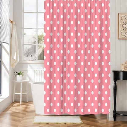 Polka Dot Shower Curtain Pink Retro Spot Vintage Fabric Decorative Bathroom Curtains with Hooks,70" Wx75 H