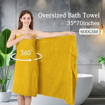 Extra Large Bath Towels Set 35x70 Inches - Yellow Luxury 600 GSM Oversized Bath Sheet Towel,Ultra Soft Microfiber - Quick Dry,Highly Absorbent Shower Towels Spa Hotel Bathroom Towel Set (4-Pack)