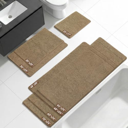 Bcoimo Bath Rug Mat,70x24 Chenille Non Slip Tan Long Bathroom Runner Rugs
