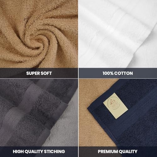 Bath Towels Pack of 6 – 24" x 48" – 100% Cotton Terry, Soft, Quick-Dry & Highly Absorbent – Multi Assorted Towels for Bathroom, Spa, Gym, Hotel, Pool & Everyday Use