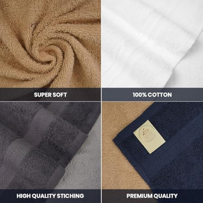 Bath Towels Pack of 6 – 24" x 48" – 100% Cotton Terry, Soft, Quick-Dry & Highly Absorbent – Multi Assorted Towels for Bathroom, Spa, Gym, Hotel, Pool & Everyday Use