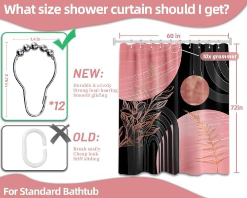 Pink and Black Shower Curtain, 60X72 in, Mid Century Modern Girls
