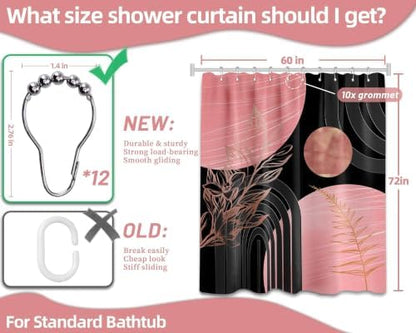 Pink and Black Shower Curtain, 60X72 in, Mid Century Modern Girls