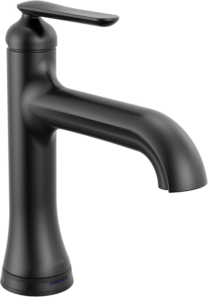 Delta Bonacci Touchless Bathroom Faucet 1-Hole with Touch On Technology, Matte Black Single Hole Bathroom Sink Faucet, Metal Push-Pop Drain, Matte Black 545T-BL-DST