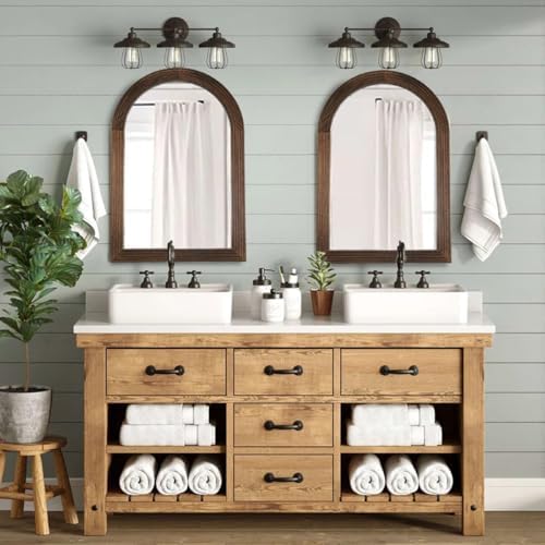 LOSOUR 2 Pack 24" x 36" Arched Mirror, Farmhouse Decor Solid Wood Frame Bathroom Mirrors, Vintage Mirror for Bathroom, Living Room,Bedroom, Entryway, Hallway,Foyer (Coffee, 2 Pack-36" x 24")