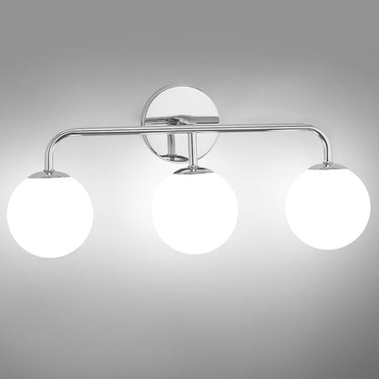 Chrome Vanity Lights, Mid Century Modern 3-Light Bathroom Lighting Fixture Over Mirror, Polished Wall Sconces With Frosted Milk Glass Shade