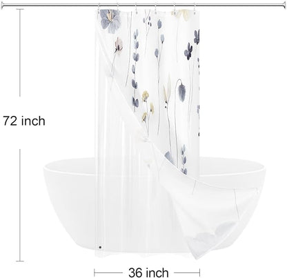 Small Stall 3 in 1 Shower Curtain Set, 36x72 | Narrow Half 3 in 1 Shower Curtain Set, PEVA Liner Set & 12 Double Sided Steel Hooks, Waterproof Fabric Bathroom Curtain