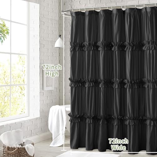 Farmhouse Ruffle Shower Curtain, Black, 72 x 72 in