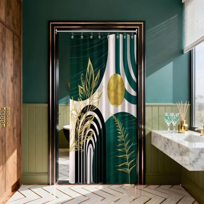 Emerald Green and Gold Stall Shower Curtain, 48X72 in Narrow Small