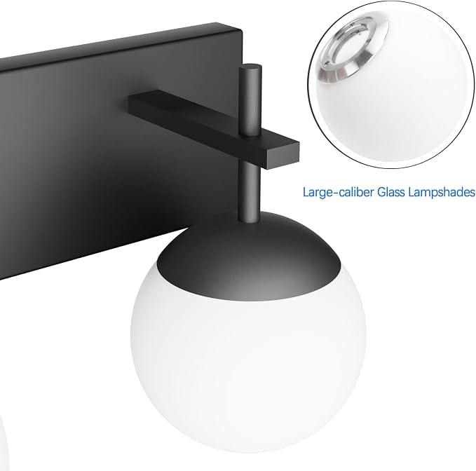 Ralbay Matte Black Bathroom Vanity Light - 3-Light Mid Century Modern Black Bathroom Lights Fixtures with Milky Glass Globe