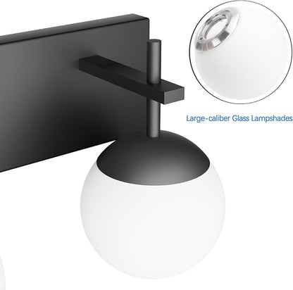 Ralbay Mid Century Modern Vanity Lights 4-Light Mid Century Modern Bathroom Light Fixtures Over Mirror, Milky Glass Globe Matte Black Bathroom Wall Light Fixture (Exclude Bulb)