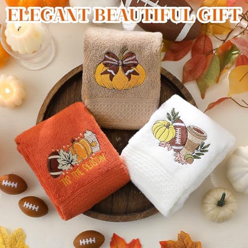 FuWeave 3 Pcs Orange Brown Fall Football Hand Towels for Bathroom