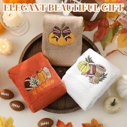 FuWeave 3 Pcs Orange Brown Fall Football Hand Towels for Bathroom