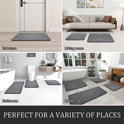 YIHOUSE Bathroom Rugs Mat Set, Memory Foam Bath Mat 3 Piece Dark Grey