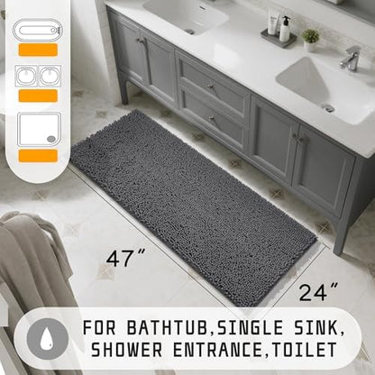 Yimobra Long Bathroom Rugs 47"x24", Extra Soft Non Slip Bath Mat for Tub, Super Absorbent Quick Dry Shaggy Rug Floor Carpet, Machine Washable,Dark Gray