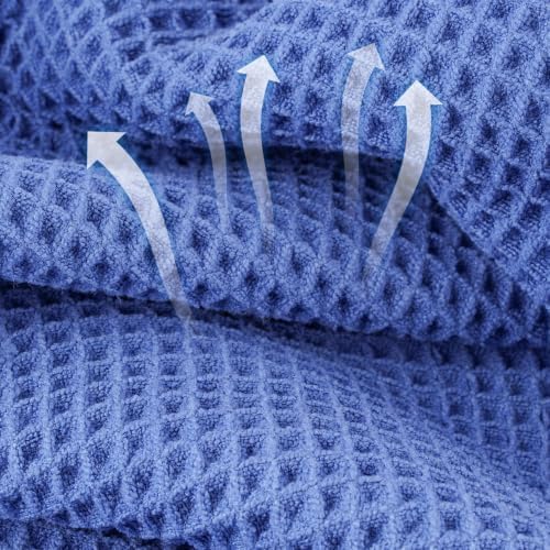 Microfiber Waffle Bath Towels, 4 Pieces, Soft, Absorbent, Fast Drying, Lint Free 430 GSM (27''x55''/68.58 cm x139.7 cm) (Silver+Dark Blue)