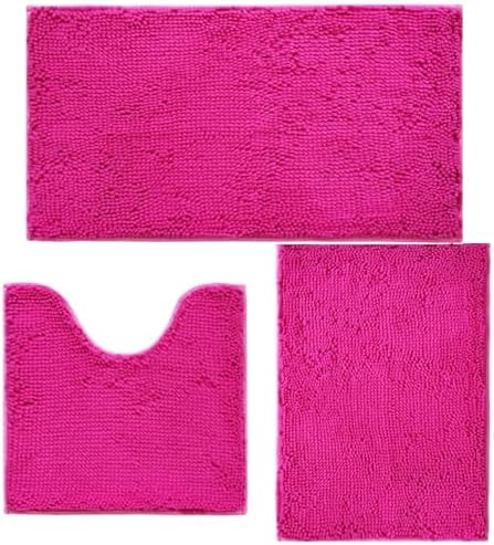 Bathroom Rugs Sets 3 Piece Non Slip,Bath Rugs with PVC Backing Bath Carpet,Bathroom Rug Washable,Absorbent,Plush Carpet Mats,Bath Mats for Bedroom, Kitchen,Tub,Home Decor(Rose red)