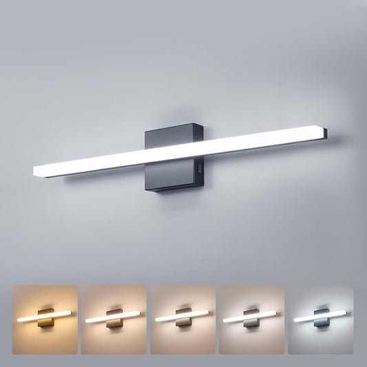 24Inch Long Vanity Light for Bathroom 5 Color Adjustable Modern, Bright 14W 1250LM Black Bath Bar Lighting Fixtures Over Mirror IP44 Rustproof Minimalist Led Wall Sconce for Powder Room