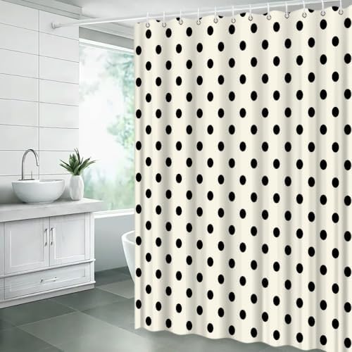 Polka Dot Shower Curtain Cream Beige Retro Spot Vintage Fabric Decorative Bathroom Curtains with Hooks,70" Wx78 H