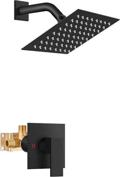 Airuida Shower Faucet Set,6 Inch Shower Valve Kit,Matte Black | Male Threads,Rough-in Valve Shower Trim Kit,Single Handle Control Shower Set