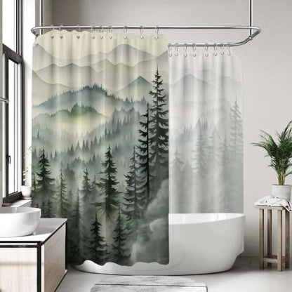 Sage Green Forest Extra Wide Shower Curtain, 108X72 in for Clawfoot Tub