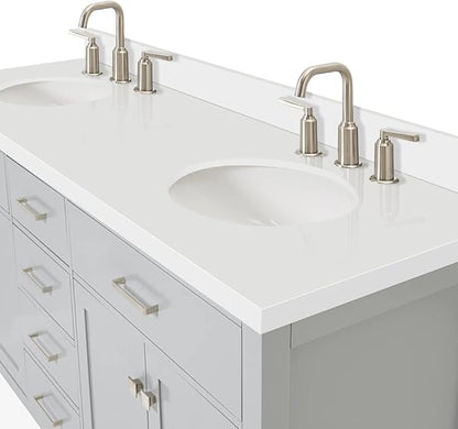 ARIEL Bristol 72-inch Bathroom Vanity with Sink,Solid Wood, 1.5-inch Pure White Quartz Countertop & Backsplash, Double Oval Porcelain Sink, 4 Soft Closing Doors, 4 Dovetail Drawers, Grey