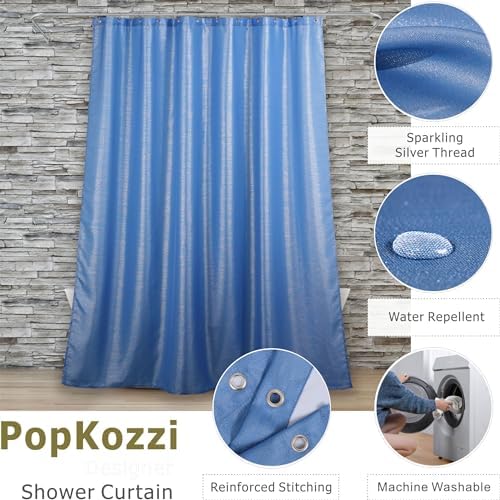 Sky Blue Glitter Shower Curtain: Waterproof Washable Quick Dry, 72Lx72W