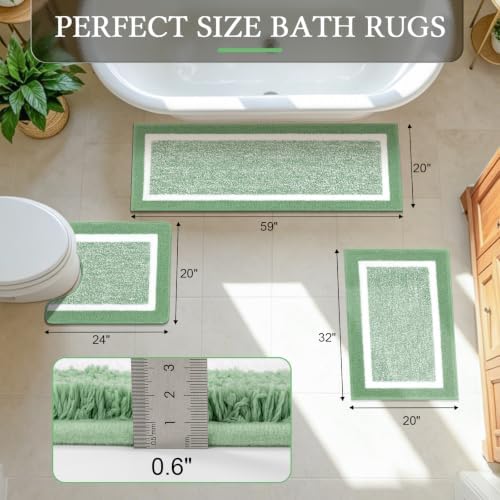 Pauwer Bathroom Rugs Sets 3 Piece, Non Slip Bath Mats for Bathroom, Green