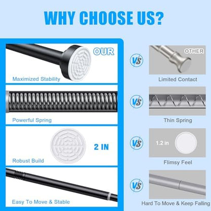 TEECK Shower Curtain Rod, 32-92 inch Adjustable Spring Tension Curtain Rod, Never Rust Anti-Slip Shower Curtain Rod for Bathroom, No Drilling, Never Collapse, Easy to Use, Black