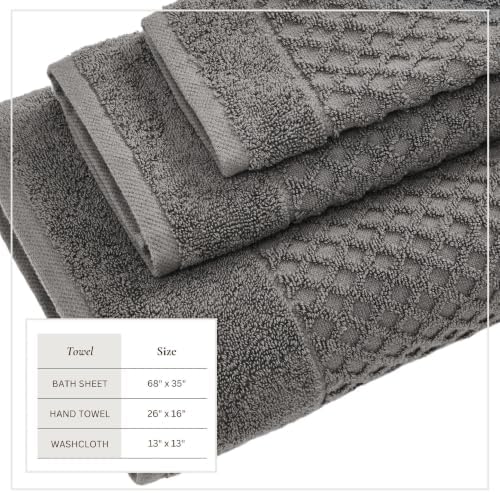 Great Bay Home Bath Towels - 100% Cotton 6 Piece Bath Sheet Set - Diamond Waffle Weave - Absorbent, Durable, Quick-Dry Towels for Bathroom (Dark Grey)