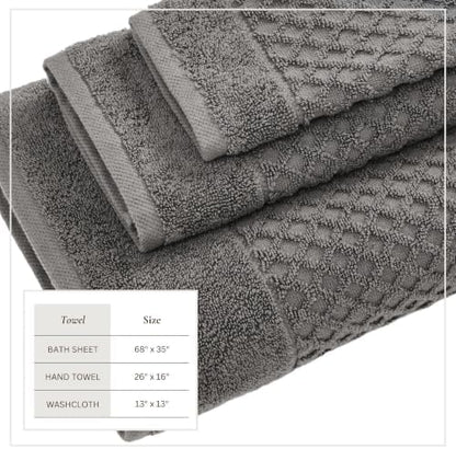 Great Bay Home Bath Towels - 100% Cotton 6 Piece Bath Sheet Set - Diamond Waffle Weave - Absorbent, Durable, Quick-Dry Towels for Bathroom (Dark Grey)