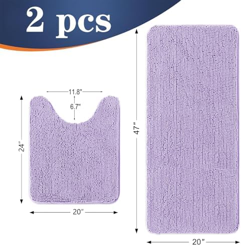 OLANLY Chenille Bathroom Rugs Mats Sets 2 Piece, 47"x20"+24"x20", Lavender