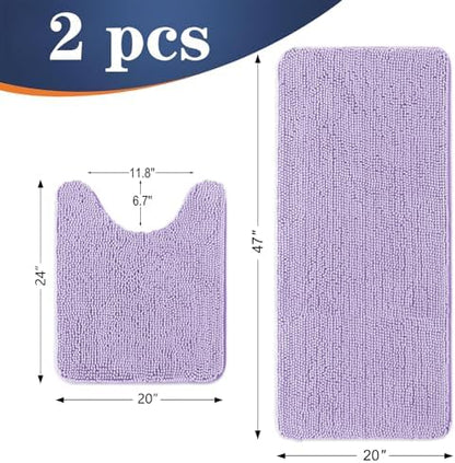 OLANLY Chenille Bathroom Rugs Mats Sets 2 Piece, 47"x20"+24"x20", Lavender