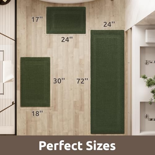 AMOAMI Waffle Bath Mat, Absorbent Bathroom Rugs Non Slip 17x24 Dark Green