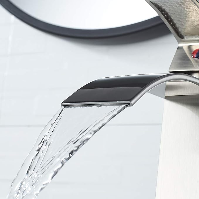 VOTON Vessel Sink Faucet Brushed Nickel Modern Tall Waterfall Bathroom Sink Faucet Single Handle Bathroom Faucet 1 Hole Bowl Lavatory Vanity Faucet, Rv Sink Camper Farmhouse Bathroom Faucet