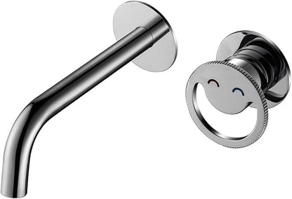 BiaoTeng Concealed Faucet for Bathroom Sink Wall Mount Hot and Cold Faucets for Bathroom Sinks Brass Brushed Silver