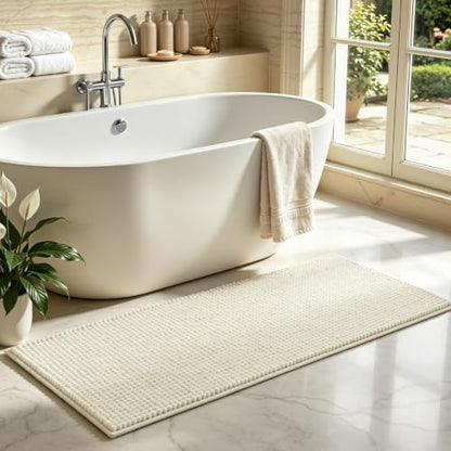SUBRTEX Bathroom Rugs, 24" x 55" Chenille Bath Rug Soft Short Plush Bath Mat Soft Shower Mat Water Absorbent Shower Mat Quick Dry Machine Washable, Cream White