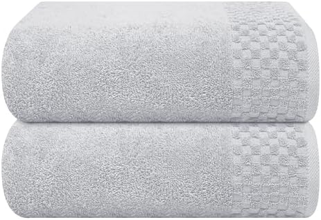MyOwn Ultra Soft 2 Pack Oversized Bath Towel Set 28x55 inches, Cotton Large Bath Towels, Highly Absorbant Compact Quickdry & Lightweight Towel, Ideal for Gym Travel Camp Pool - Light Grey